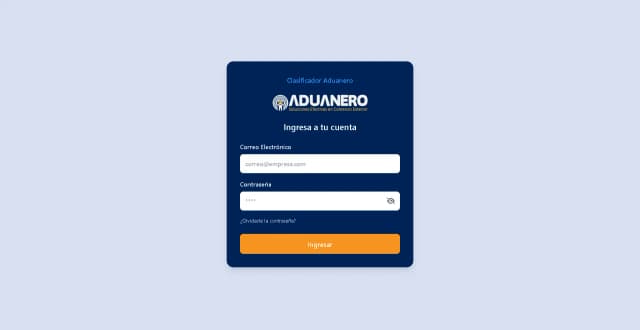 Login Clasificador Aduanero